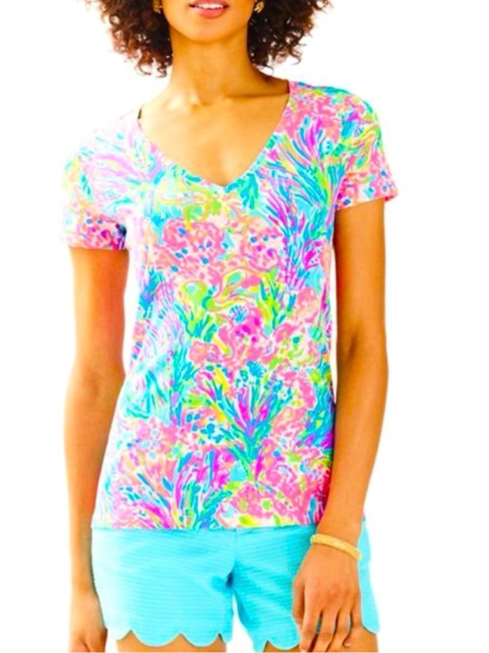 Lilly Pulitzer Michele V-Neck Fan Sea Pants Top Size medium NWT